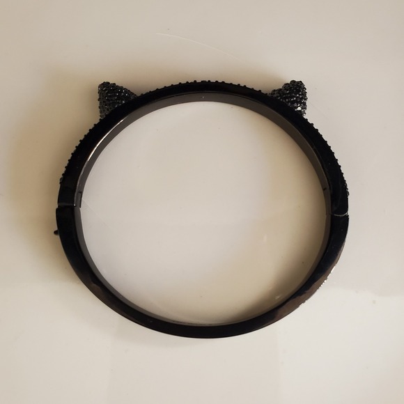 Kate Spade Jazz Things Up Cat Ears Hinged Bangle Black with Pave Crystals Signed - Picture 1 of 9